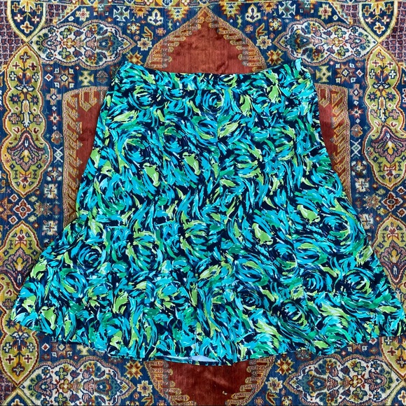 R.Q.T Dresses & Skirts - R.Q.T Casual Green Swirl Blue Cotton Spandex Midi Ruffle Skirt Women Large L